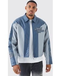 BoohooMAN - Tall Boxy Pu Panelled Bomber With Badges - Lyst