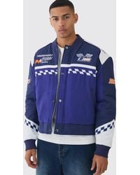 BoohooMAN - Oversized Boxy Official Twill Padded Moto Jacket - Lyst