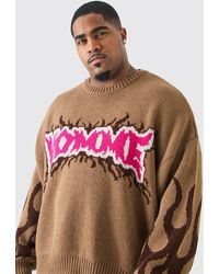BoohooMAN - Plus Oversized Knitted Homme Drop Shoulder Jumper In Taupe - Lyst