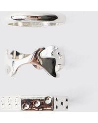 BoohooMAN - 3 Pack Silver Ring - Lyst