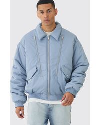 BoohooMAN - Oversized Boxy Collared Bomber Jacket In Slate - Lyst