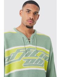 BoohooMAN - Tall Oversized Knitted Hockey Top With Tie Detail - Lyst