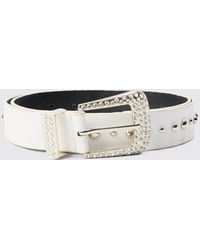 BoohooMAN - Croc Detail Studded Western Belt With Gem Detailing On White - Lyst
