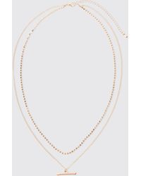 BoohooMAN - Double Chain T Bar Necklace In Gold - Lyst