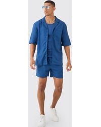 Boohoo - Linen Pocket Detail Shirt & Short Set - Lyst