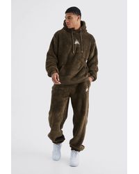 BoohooMAN - Oversized Embroidered Borg Hooded Tracksuit - Lyst
