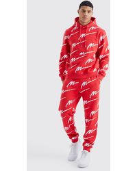 BoohooMAN - Man Signature All Over Print Hoodie Tracksuit - Lyst