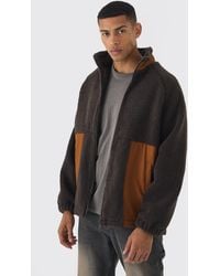 BoohooMAN - Colour Block Borg And Nylon Jacket - Lyst