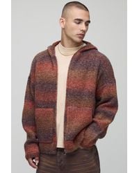BoohooMAN - Oversized Boxy Fit Ombre Stripe Knitted Zip Through Hoodie - Lyst