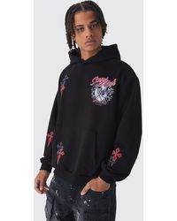 BoohooMAN - Oversized Loopback Gothic Applique Graphic Print Hoodie - Lyst