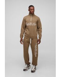 BoohooMAN - Regular Fit Embroidered 1/4 Zip Tracksuit - Lyst