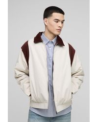 BoohooMAN - Oversize Kontrast Cord Twill Bomberjacke mit Kragen - Lyst