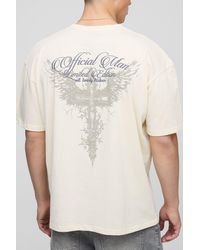 Boohoo - Camiseta Oversize Man Official Color Crudo Con Bordado De Cruz Renacentista - Lyst