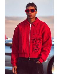 BoohooMAN - Boxy Fit Face Embroidered Bomber - Lyst