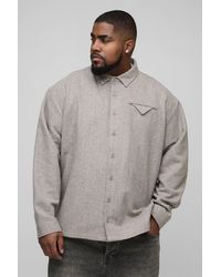 Boohoo - Plus Brushed Herringbone Pocket Detail Overshirt - Lyst