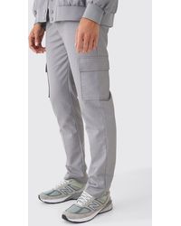 BoohooMAN - Tailored Straight Fit Cargo Trousers - Lyst