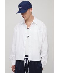 BoohooMAN - Long Sleeve Embroidered Boxy Oversized Bungee Hem Poplin Shirt - Lyst