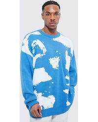 BoohooMAN Oversized Multi Portrait Knitted Sweater - Blue