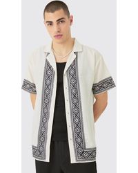 BoohooMAN - Oversized Linen Look Aztec Border Shirt - Lyst