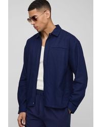 BoohooMAN - Heavyweight Linen Blend Oversized Concealed Placket Shirt Jacket - Lyst