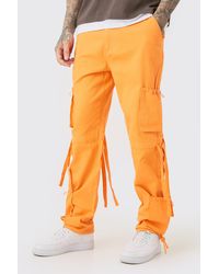 BoohooMAN - Tall Fixed Waist Washed Twill Multi Cargo Trouser - Lyst