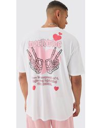 BoohooMAN - Oversized Heart Skeleton Print T-shirt - Lyst