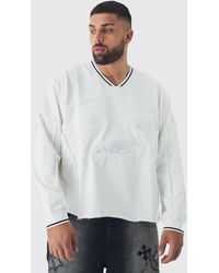 BoohooMAN - Plus Oversized Boxy Embroidered Sports Rib Sweatshirt - Lyst