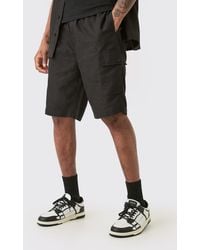 BoohooMAN - Tall Elasticated Waist Relaxed Linen Cargo Shorts In Black - Lyst