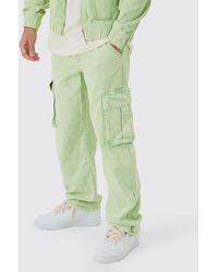 Boohoo - Relaxed Cargo Cord Trouser In Sage - Lyst