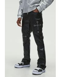 BoohooMAN - Pu Fixed Waist Slim Flare Applique Rhinestone Trouser - Lyst