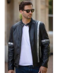 BoohooMAN - Ashwood Leather Real Leather Casual Jacket With Contrast Stripes - Lyst