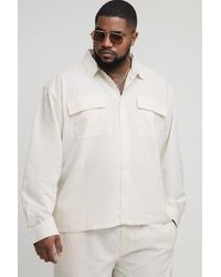 BoohooMAN - Plus Long Sleeve Linen Look Cargo Pocket Oversized Shirt Jacket - Lyst