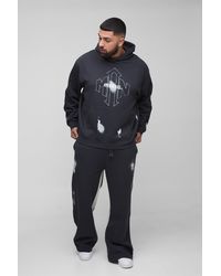 BoohooMAN - Plus lockerer Oversize Man Trainingsanzug mit Farbspritzern und Kapuze - Lyst