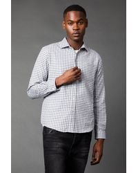 BoohooMAN - Light Grey Brushed Club Check Long Sleeve Shirt - Lyst