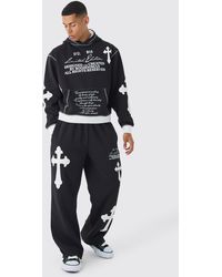 BoohooMAN - Oversized Boxy Limited Edition Cross Applique Hoodie And Jogger Tracksuit - Lyst