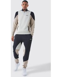 BoohooMAN - Tall Colour Block Funnel Neck Tracksuit - Lyst
