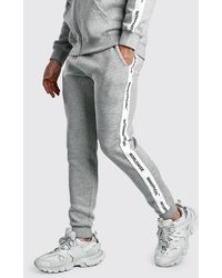 BoohooMAN Skinny Fit Jogger With Man Official Tape - Gray
