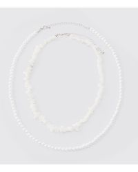 BoohooMAN - Double Layer Beaded Necklace In White - Lyst