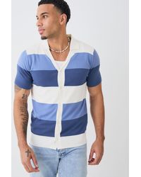 Boohoo - Short Sleeve Revere Stripe Knitted Shirt - Lyst