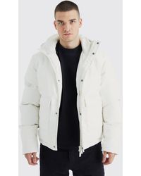 BoohooMAN - Tall Boxy Pu Hooded Puffer With Pockets - Lyst