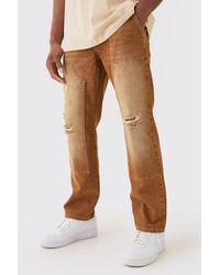 Boohoo - Relaxed Rigid Ripped Carpenter Denim Jean In Brown - Lyst