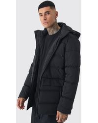 BoohooMAN - Tall Mid Length Hooded Puffer Jacket - Lyst