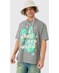 Boohoo - Oversized Washed World Puff Print T-shirt - Lyst