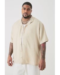 BoohooMAN - Plus Short Sleeve Drop Revere Linen Shirt In Natural - Lyst