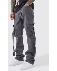 BoohooMAN - Fixed Waist Slim Stacked Flare Strap Cargo Trouser - Lyst