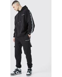 BoohooMAN - Tall Official Man Tape Cargo Hooded Tracksuit - Lyst
