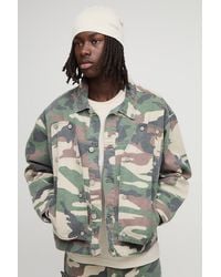 BoohooMAN - Camo Removable Carpenter Panel Regular Fit Denim Jacket - Lyst
