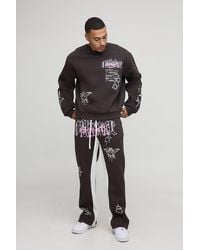 BoohooMAN - Oversized Boxy Graffiti Sweatshirt & Regular Gusset Jogger Tracksuit - Lyst