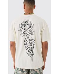 Boohoo - Oversized Washed Rose Line Drawn Back Print T-shirt - Lyst
