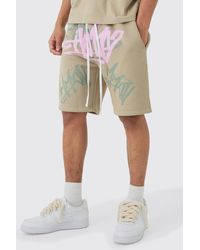 BoohooMAN - Loose Fit Graffiti Printed Jersey Shorts - Lyst